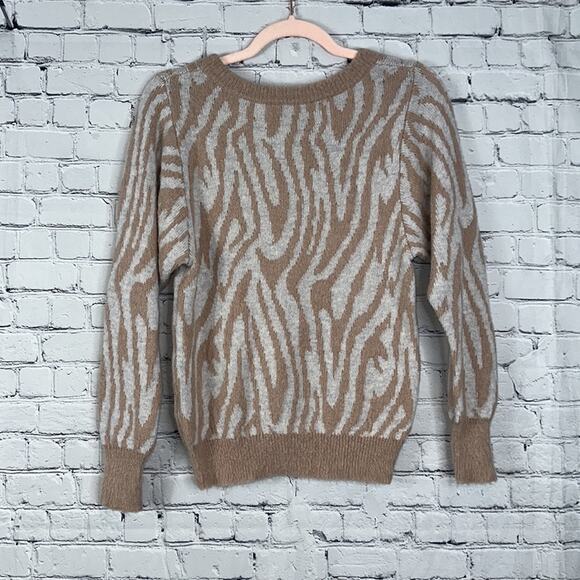REBECCA TAYLOR Zebra Print Merino Wool Blend Sweater Brown XS* - Picture 7 of 8